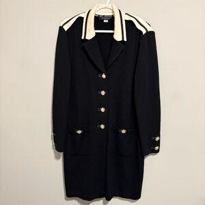 St. John Collection Black Knit Coat Dress Gold Buttons Size 10